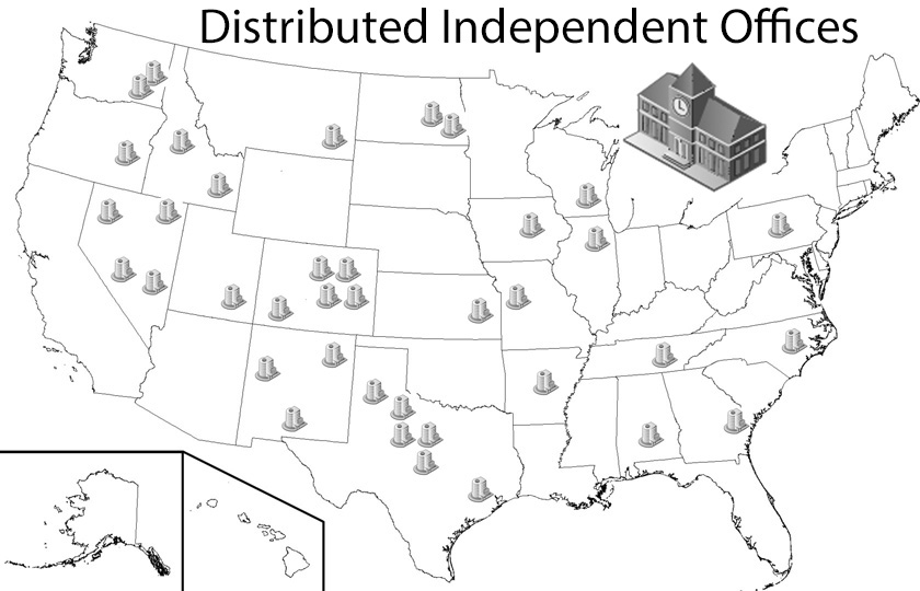 a map of the United States with small offices for micro business and indepedent workers